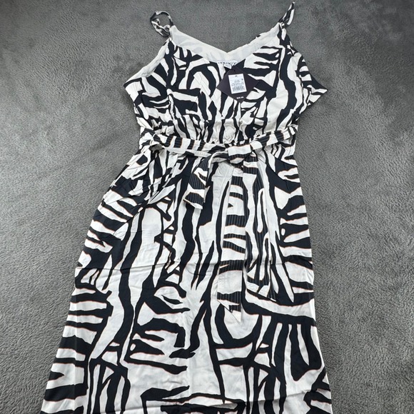Ava & Viv Zebra Print Maxi Dress Women 2X White Black New Sleeveless V-Neck Belt - Picture 2 of 13